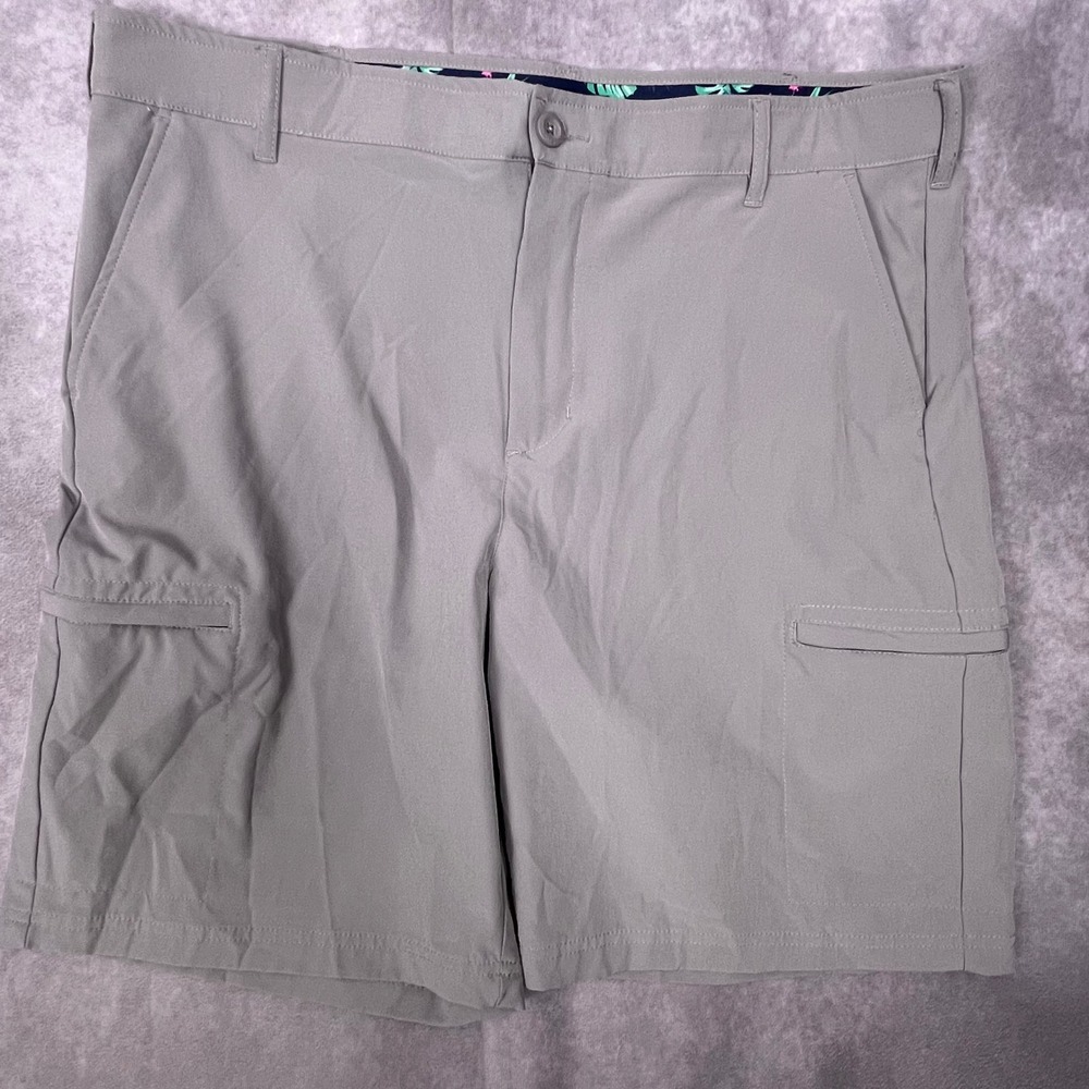 Birdie Bound Golf Shorts Mens 38 Grey Performance Stretch‎ Tropical Trim